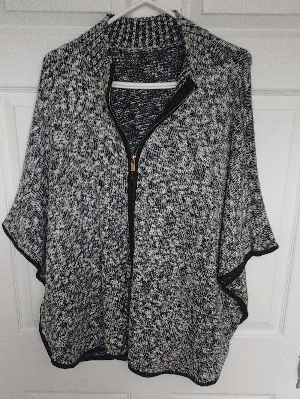 Source Unknown Black & White Marled Zip Poncho Sweater